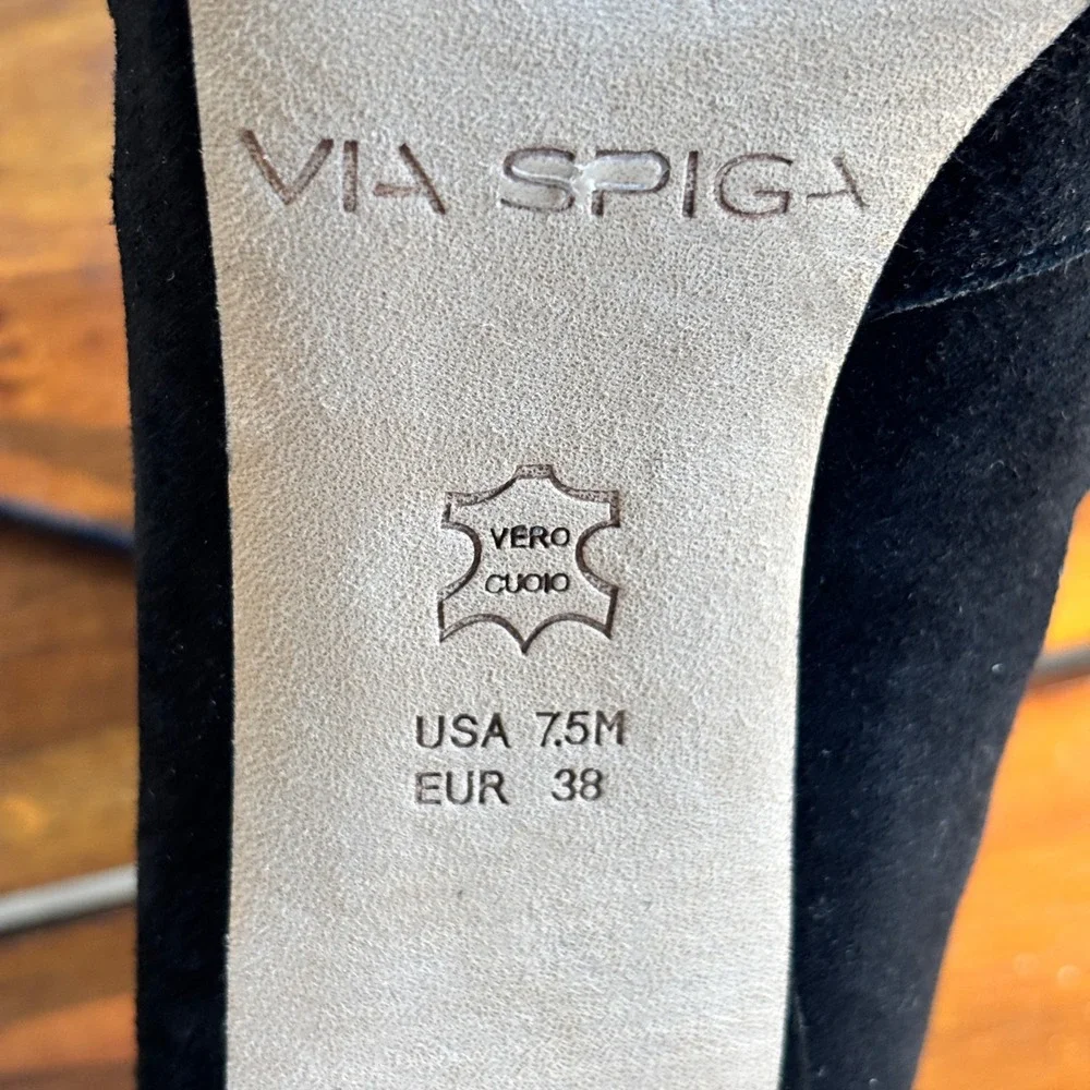 Via Spiga Eloise Black Suede‎ Cage Booties Lace-Up Heels 7.5